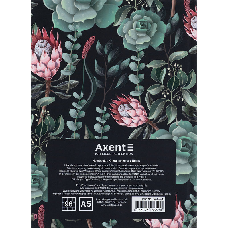 Книга записна Axent Bloom 8456-4-A, А5, 96 аркушів, клітинка, тверда обкладинка, зелена. Фото 5