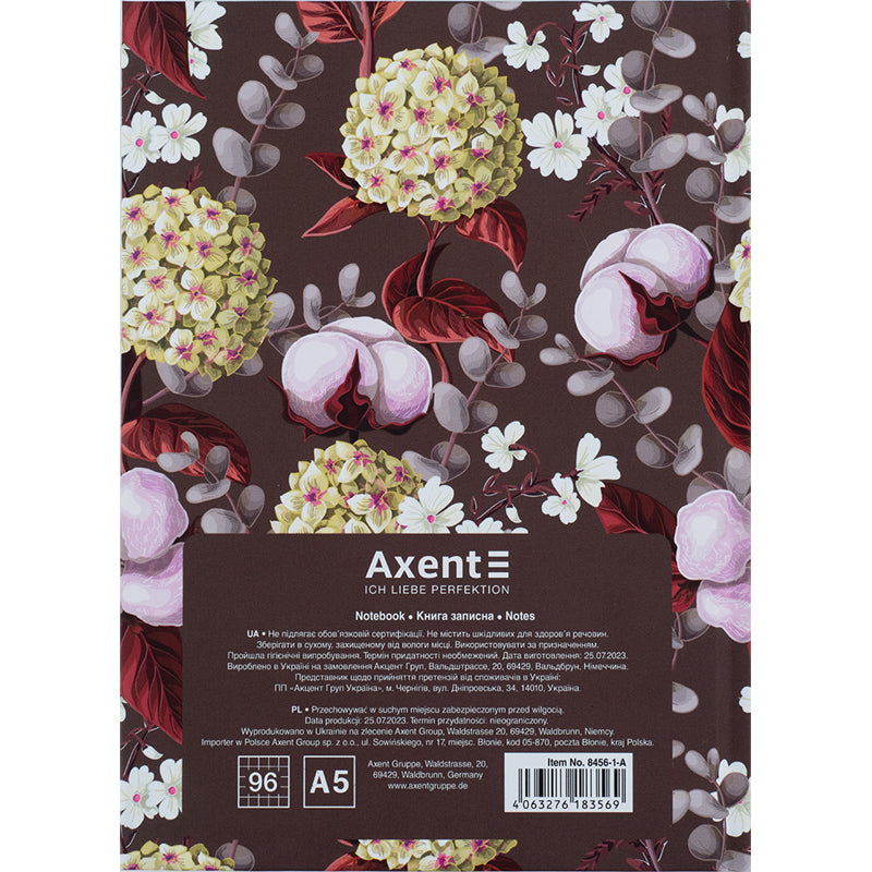 Книга записна Axent Bloom 8456-1-A, А5, 96 аркушів, клітинка, тверда обкладинка, коричнева. Фото 5