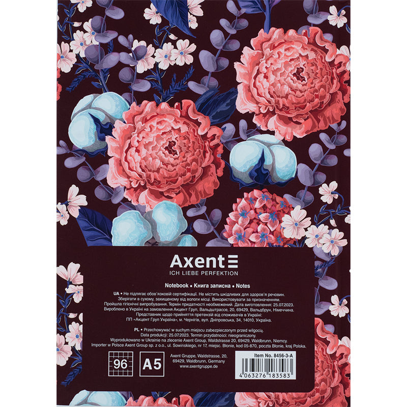 Книга записна Axent Bloom 8456-3-A, А5, 96 аркушів, клітинка, тверда обкладинка, фіолетова. Фото 5