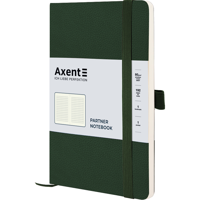 Книга записна Axent Partner Soft Skin 8616-23-A, A5-, 125x195 мм, 96 аркушів, клітинка, гнучка обкладинка, темно зелена