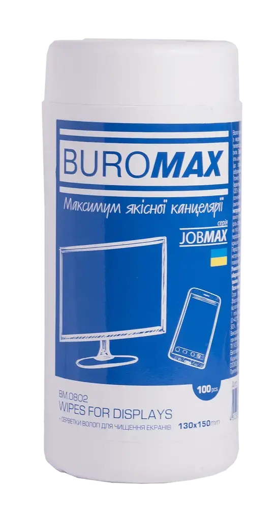 Серветки для чищення екранів, моніторів та оптики Jobmax 100 шт BM.0802