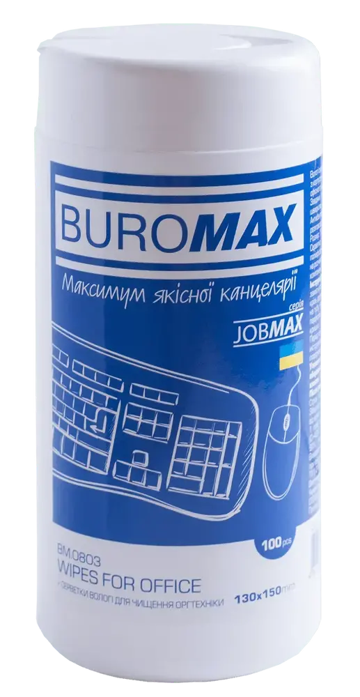 Серветки для чищення оргтехніки, поверхонь та офісних меблів Jobmax 100 шт BM.0803