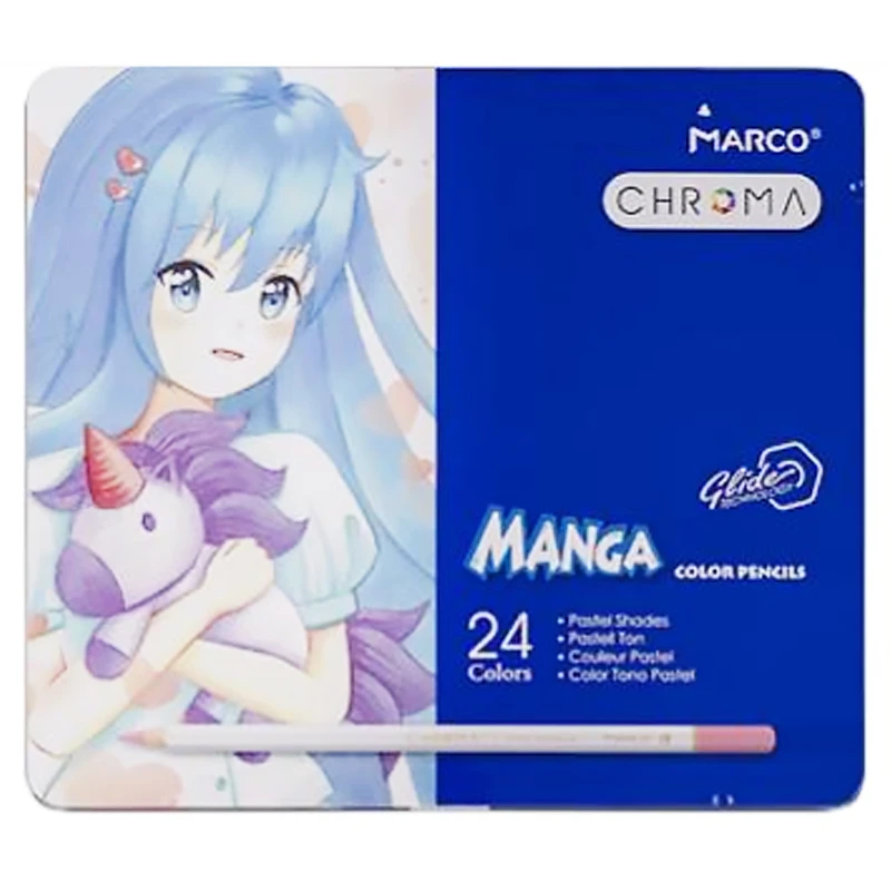 Олівці кольорові Marco Chroma Manga пастельні 24 кольори в металевому кейсі 8550-24TN