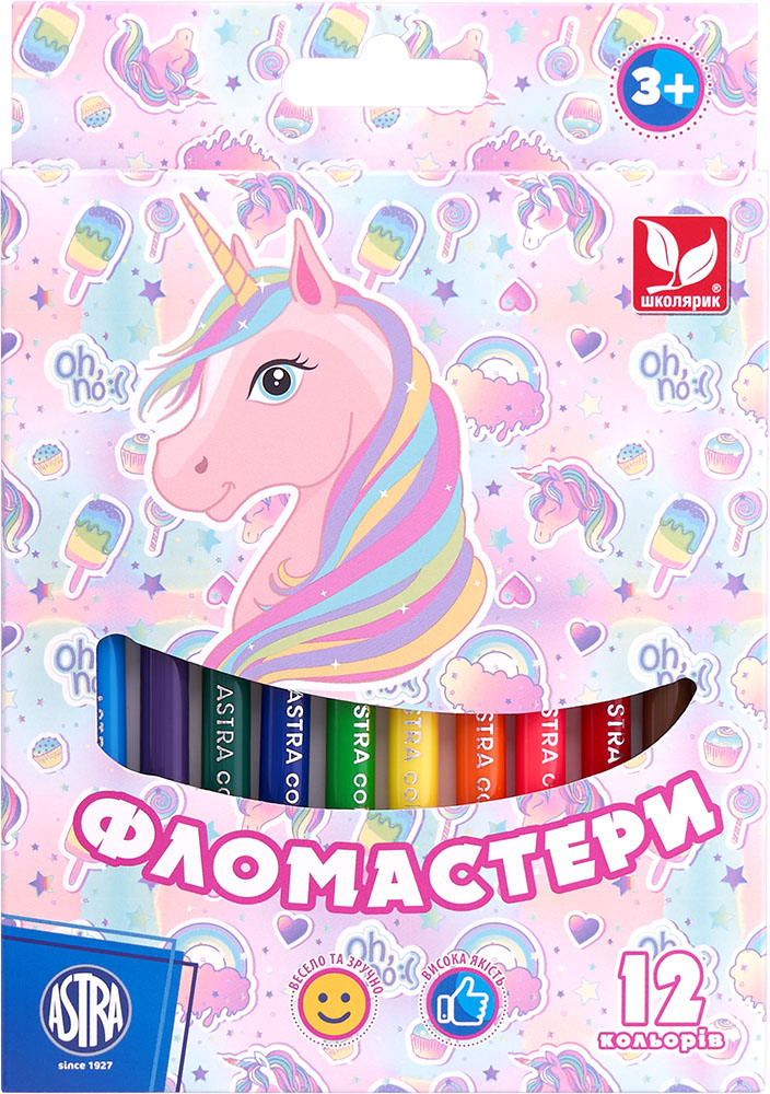 Фломастери Школярик 12 кольорів Unicorn 314022003-UA