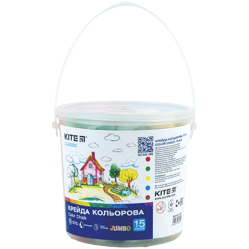 Крейда кольорова Kite Classic Jumbo 15 штук у відерці K-074