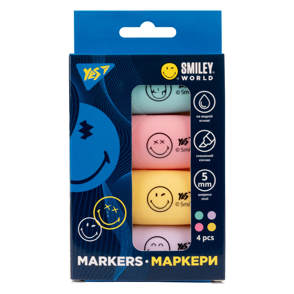 Маркер текстовий YES Smiley World United набір 4 шт 390739