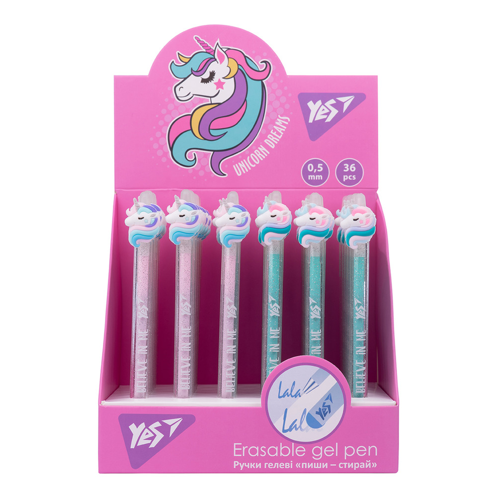 Ручка гелева Yes пиши-стирай Unicorn dreams автоматична 0,5 мм, синя 412011