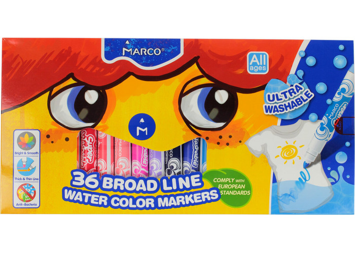 Фломастери Marco 36 кольорів Super Washable Jumbo 1632-36CB