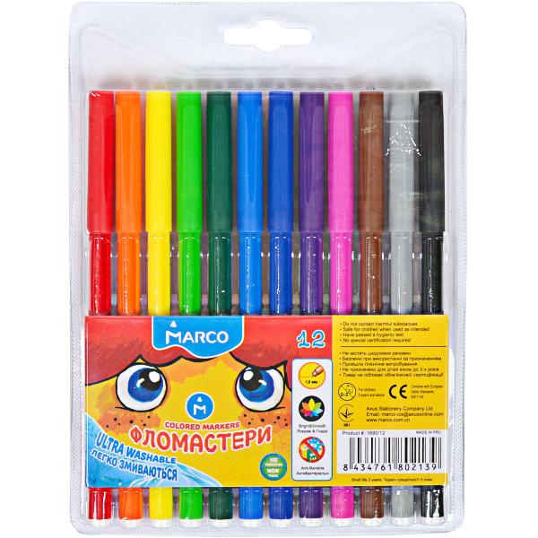 Фломастери Marco 12 кольорів Super Washable 1690-12