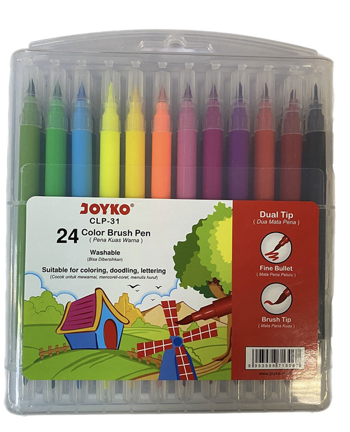 Фломастери Joyko двосторонні (пензлик/фломастер) 24 кольори CLP-31