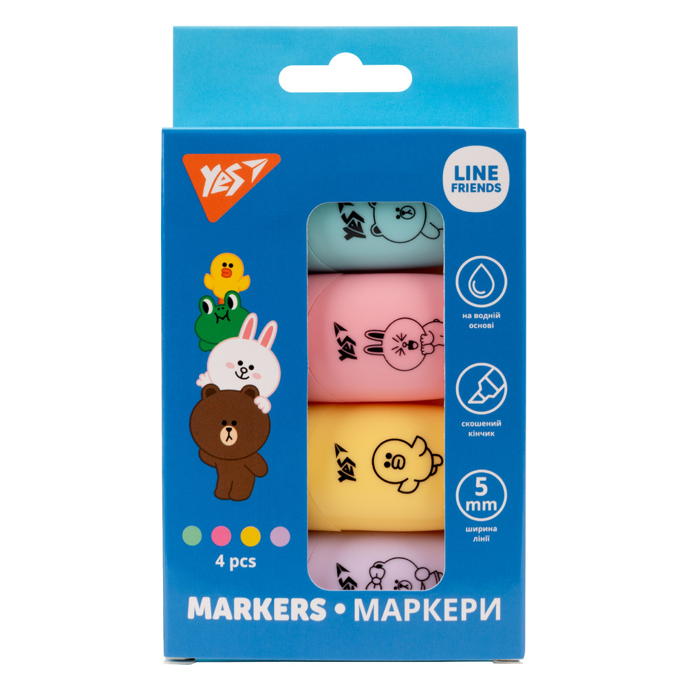 Маркер текстовий YES Line Friends в наборі 4 шт 390711
