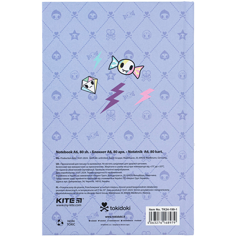 Книга записна Kite tokidoki TK24-199-1, тверда обкладинка, А6, 80 аркушів, клітинка. Фото 3