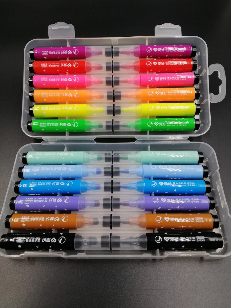 Фломастери Aihao в футлярі двухсторонні 12 кольорів  AH-CP6150-12