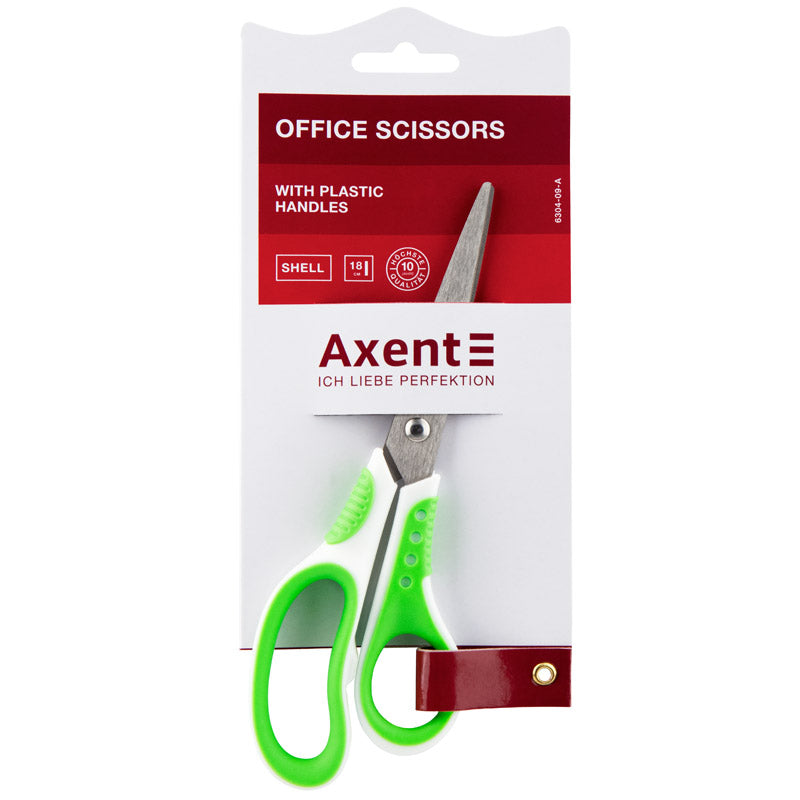 Ножиці Axent Shell 6304-09-A, 18 см, з прогумованими ручками, біло-салатові