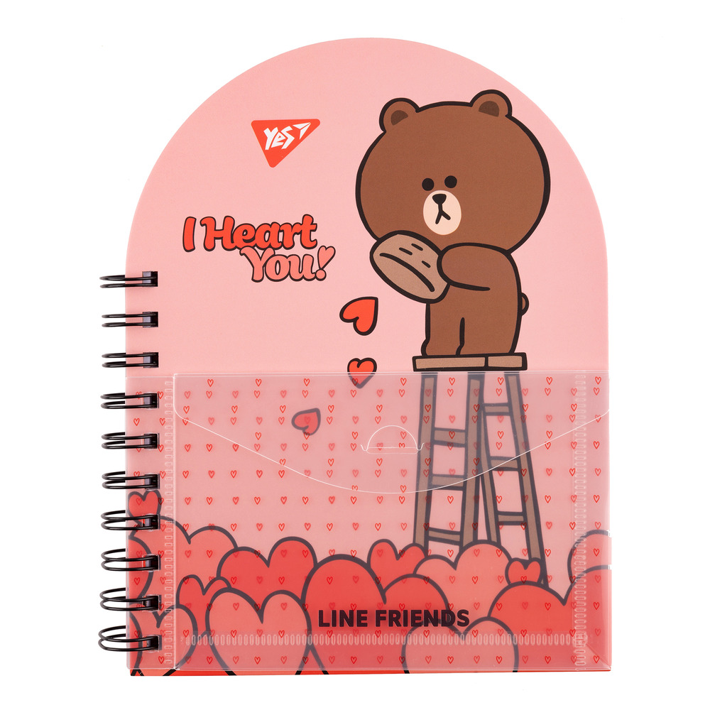 Блокнот Yes В6+ 100 аркушів крапка з пластиковою кишенею Line Friends 151791