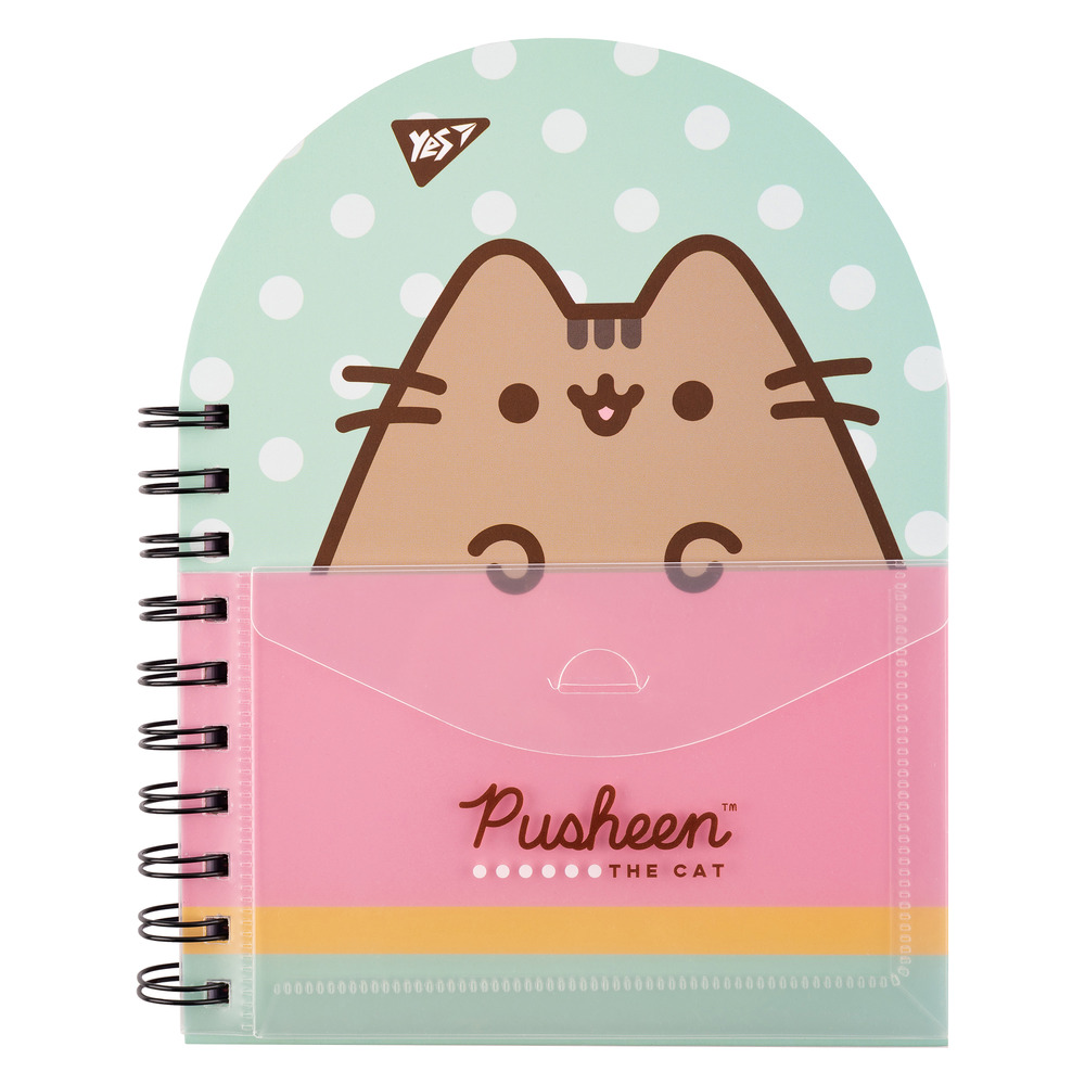 Блокнот YES В6 100 аркушів крапка з пластиковою кишенею Pusheen 151849