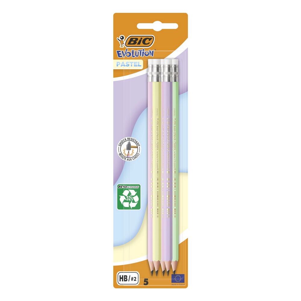 Набір олівців графітових BIC Evolution Pastel з гумкою в блістері 5 шт 518986
