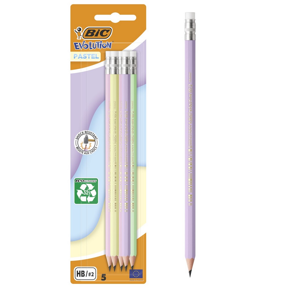 Набір олівців графітових BIC Evolution Pastel з гумкою в блістері 5 шт 518986. Фото 2