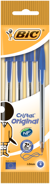 Ручка Bic Крістал, синя, 0.4 мм, блістер 4 шт в блістері bc8308601
