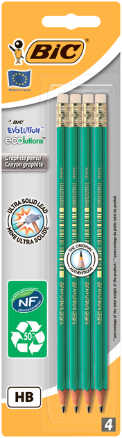 Набір олівців чорнографітових Bic Evolution Eco з ластиком 4шт НВ в блістері bc8902753