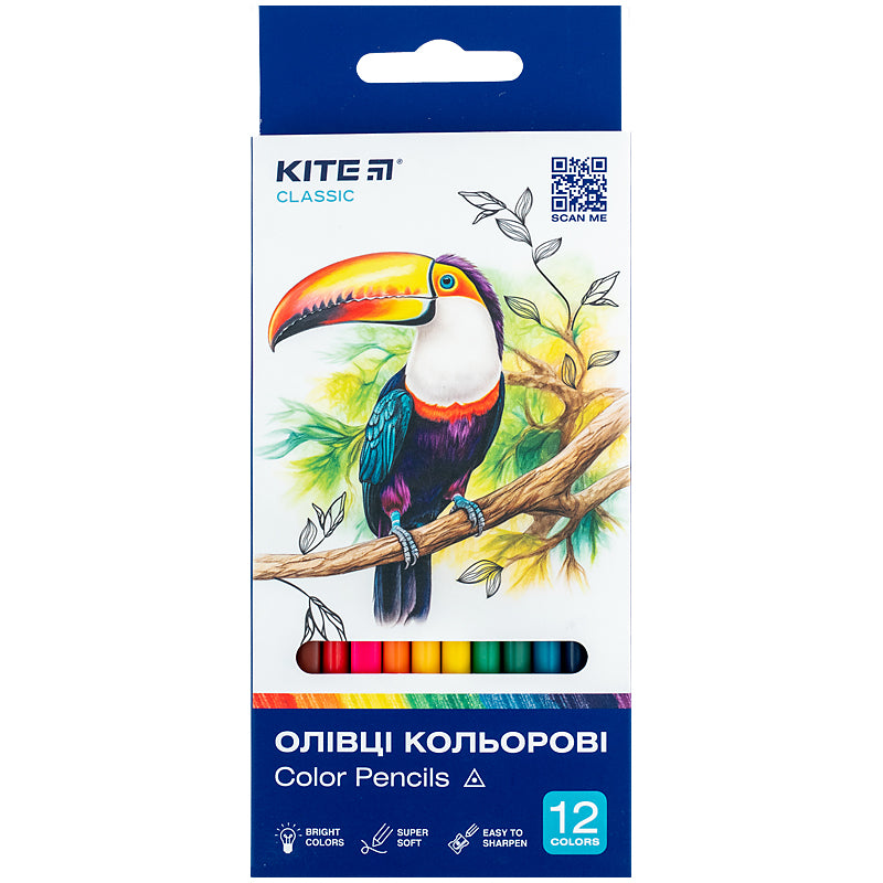 Олівці кольорові тригранні Kite Classic K-053, 12 кольорів