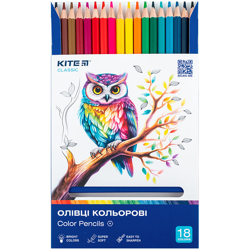 Олівці кольорові Kite Classic K-052, 18 кольорів. Фото 4