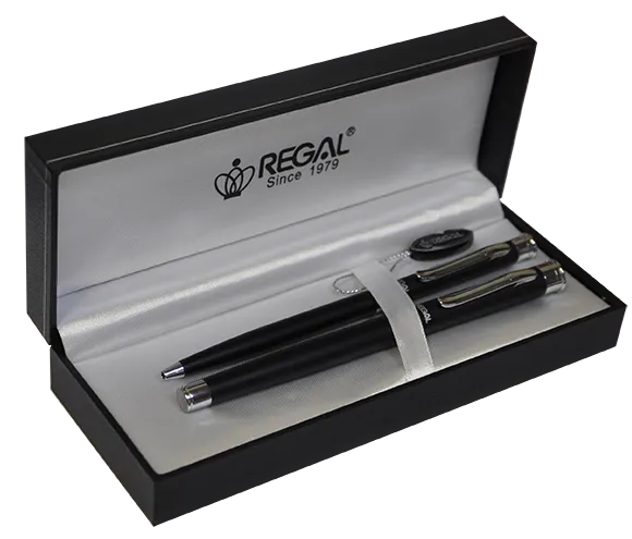 Комплект ручок Regal (перо+кулькова) в подарунковому футлярі L, чорний R68008.L.BF