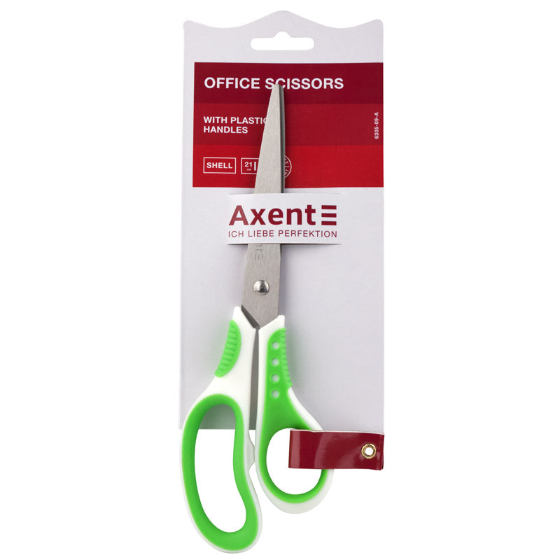 Ножиці Axent Shell 6305-09-A, 21 см, з прогумованими ручками, біло-салатові