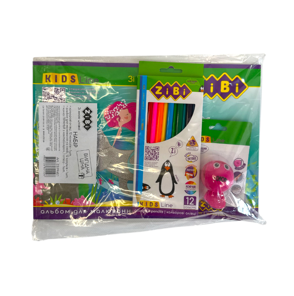 Подарунковий набір канцтоварів ZiBi (Олівці 12 кол. + альбом + чинка) KIDS Line ZB.9960.1