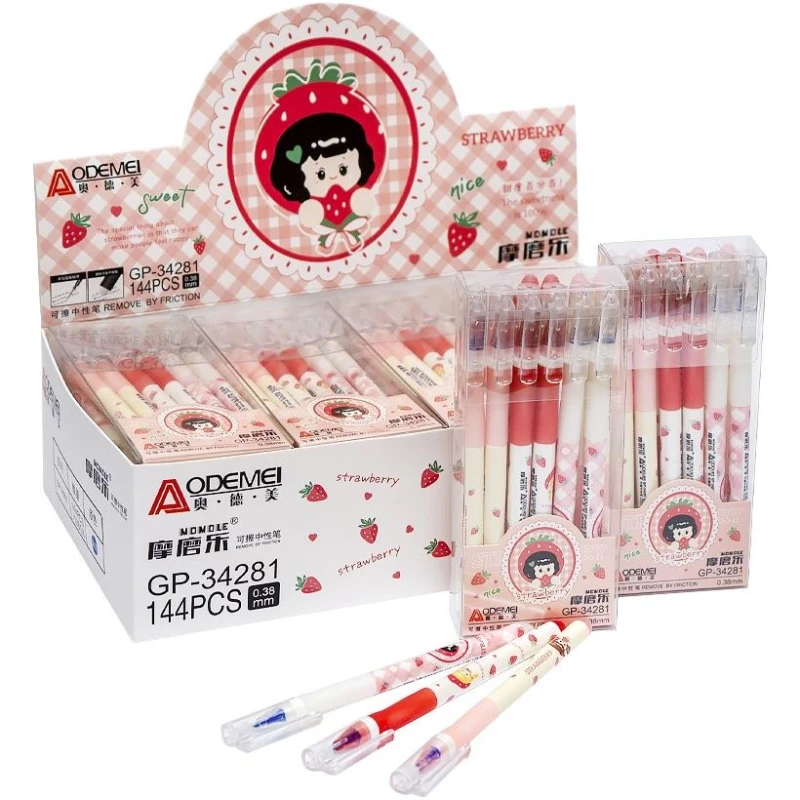 Ручка Aodemei гелева пиши-стирай синя 0,5 мм Strawbery (12шт/уп) 34281