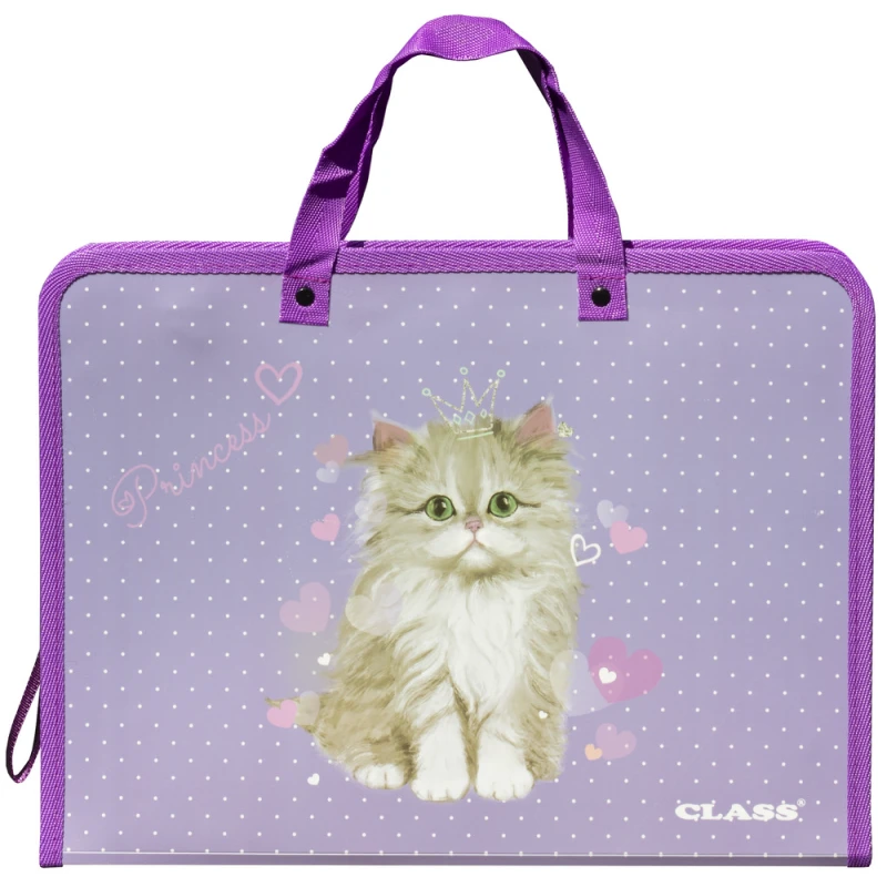 Папка-портфель на блискавці з тканинними ручками Class A4 1 відділення Princess Cat 5634-24C