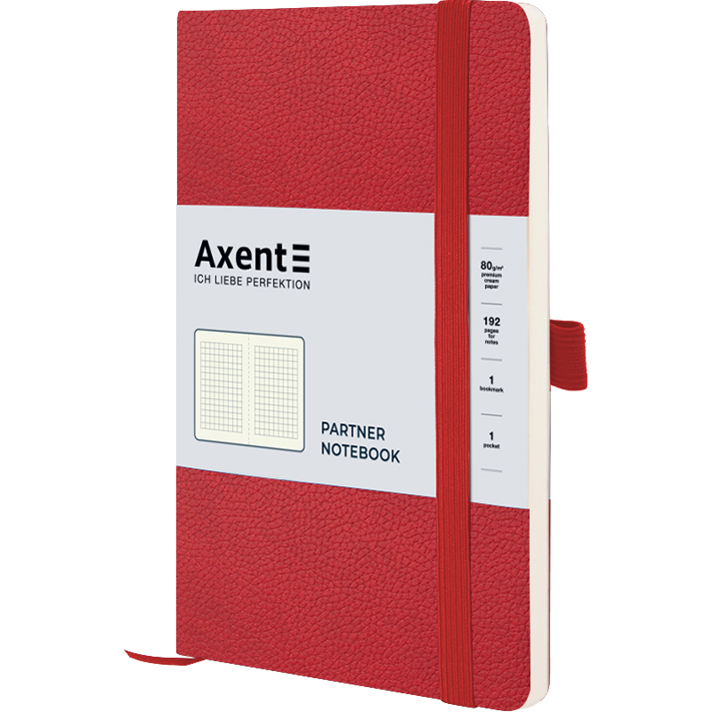 Книга записна Axent Partner Soft Skin 8616-06-A, A5-, 125x195 мм, 96 аркушів, клітинка, гнучка обкладинка, червона