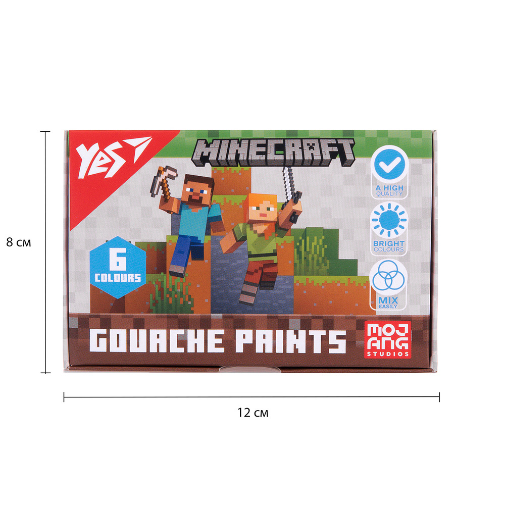 Фарби гуашеві Yes Minecraft 6 кольорів по 20 мл 230405. Фото 2