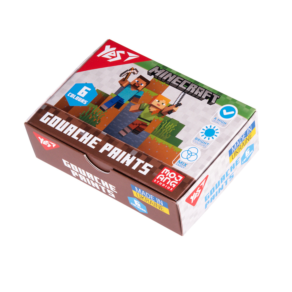 Фарби гуашеві Yes Minecraft 6 кольорів по 20 мл 230405