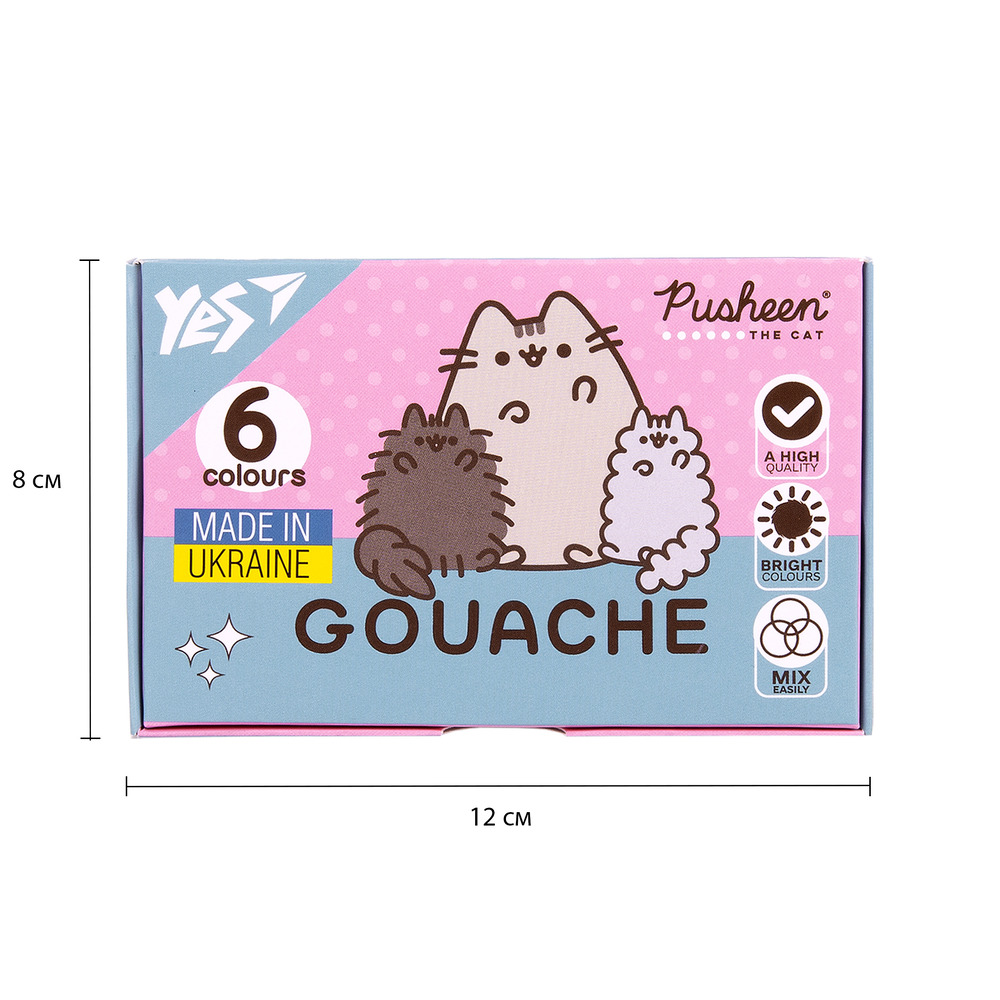 Фарби гуашеві Yes Pusheen 6 кольорів по 20 мл 230400. Фото 2