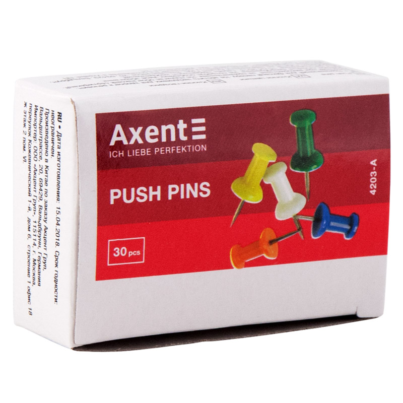 Кнопки-цвяхи Axent кольорові 30 штук 4203-A. Фото 2