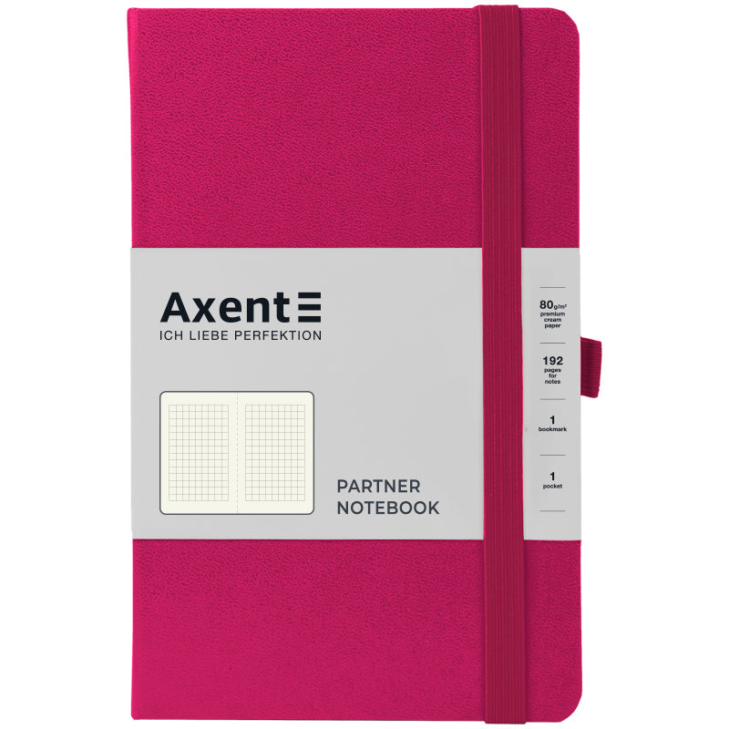 Книга записна Axent Partner 8201-50-A, A5-, 125x195 мм, 96 аркушів, клітинка, тверда обкладинка, малинова