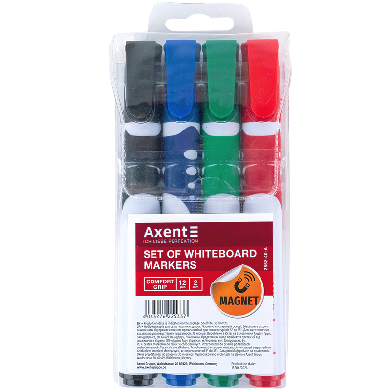 Маркер Axent Whiteboard Comfort Grip 2 мм круглий асорті 2552-40-A