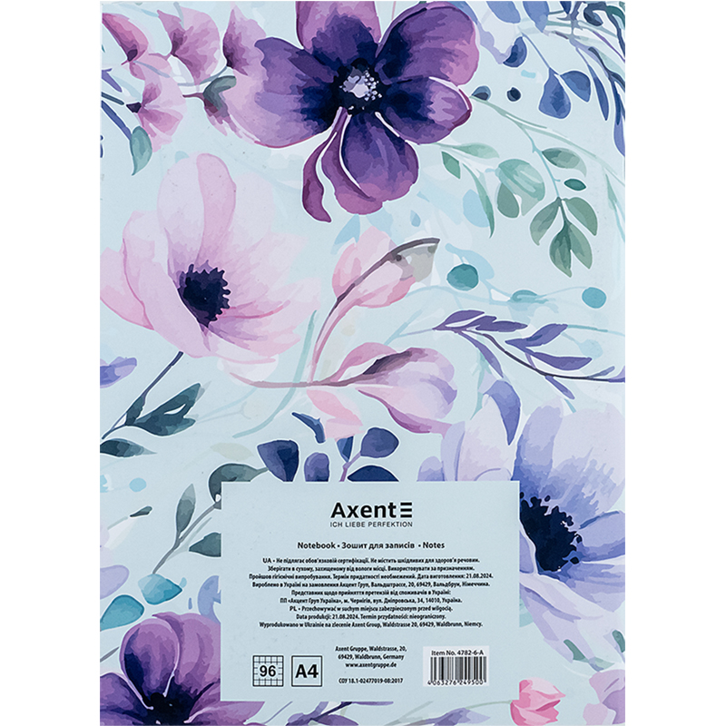 Зошит для записів Axent А4, 96 аркушів, клітинка, Purple Garden 4782-6-A. Фото 2