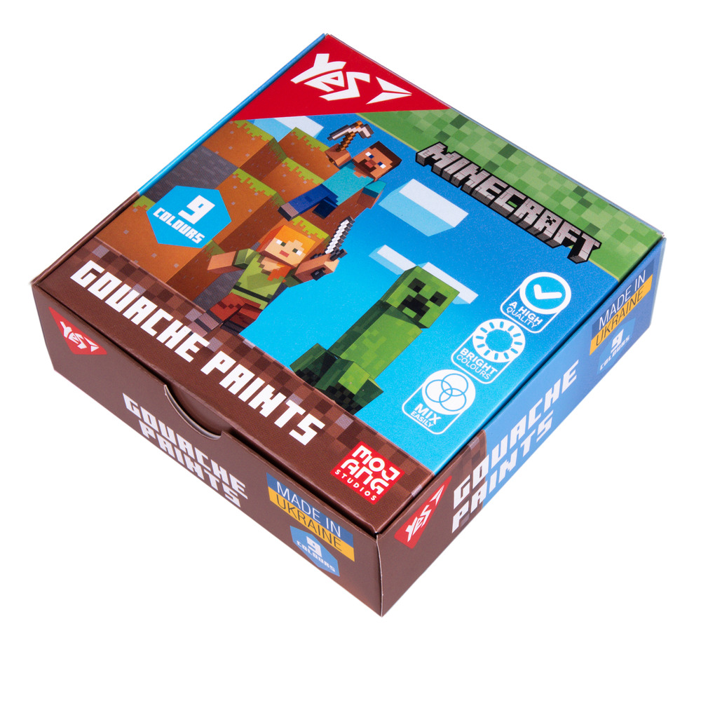 Фарби гуашеві Yes Minecraft 9 кольорів по 20 мл 230406