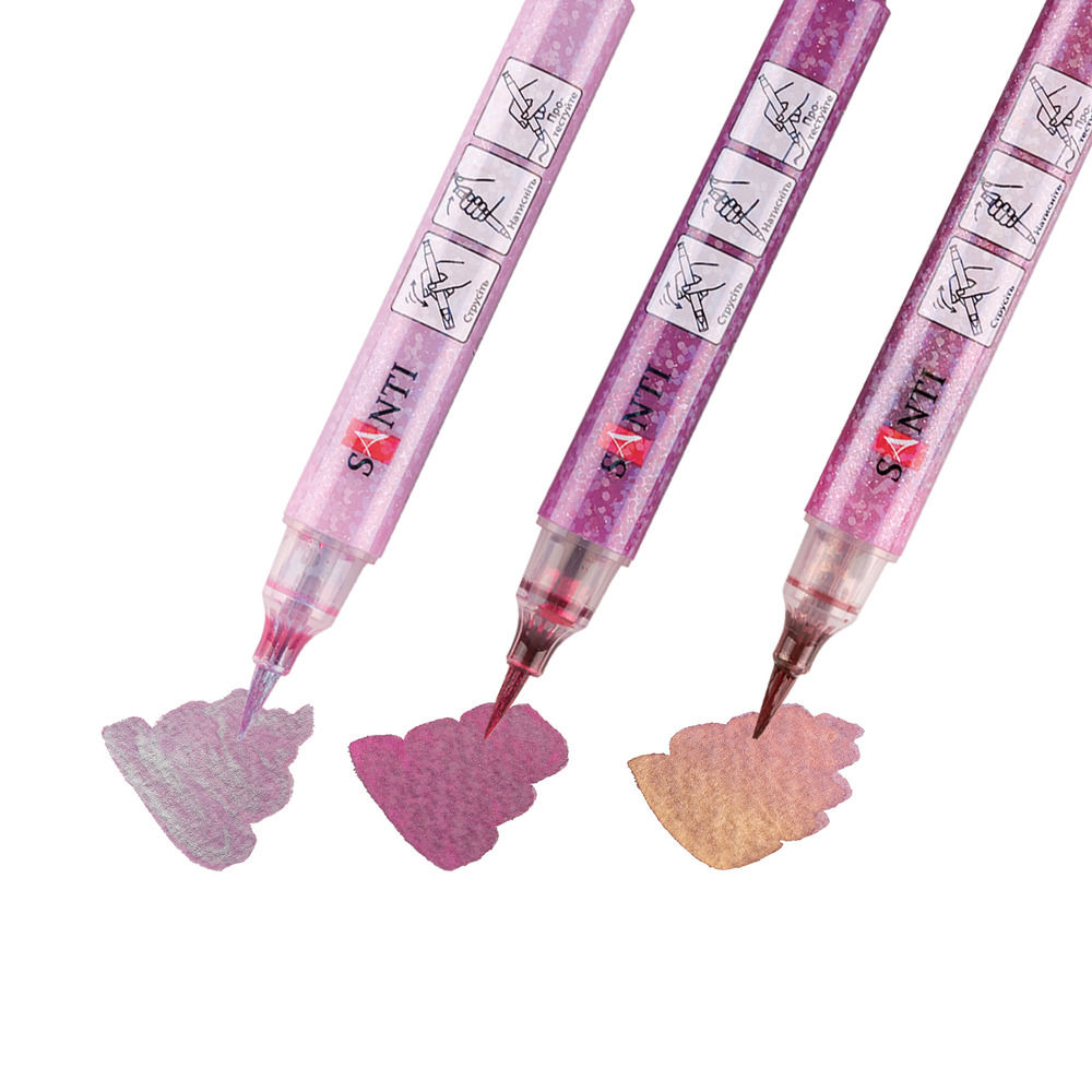 Набір маркерів акварельних SANTI Glitter Brush відтінки рожевого 3 шт/уп. Фото 4