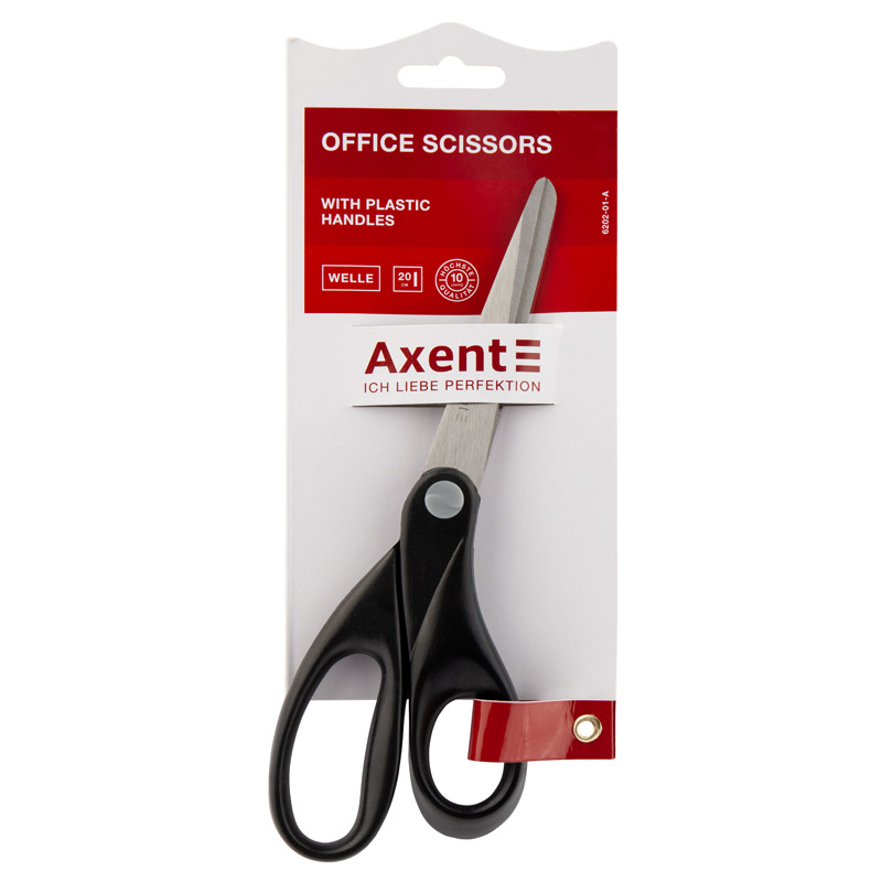 Ножиці Axent Welle 6202-01-A, 20 см, з пластиковими ручками, чорні