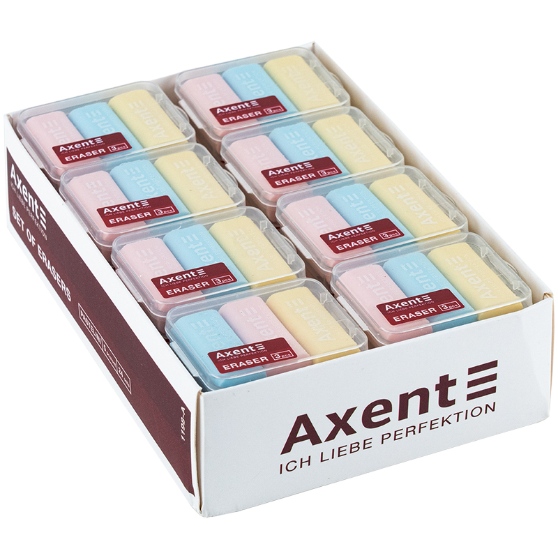 Набір гумок Axent Pastelini у пластиковому боксі 3 шт (24 шт). Фото 4