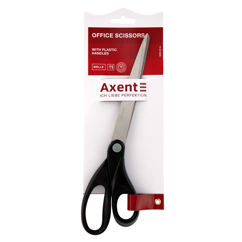 Ножиці Axent Welle 6203-01-A, 25 см, з пластиковими ручками, чорні