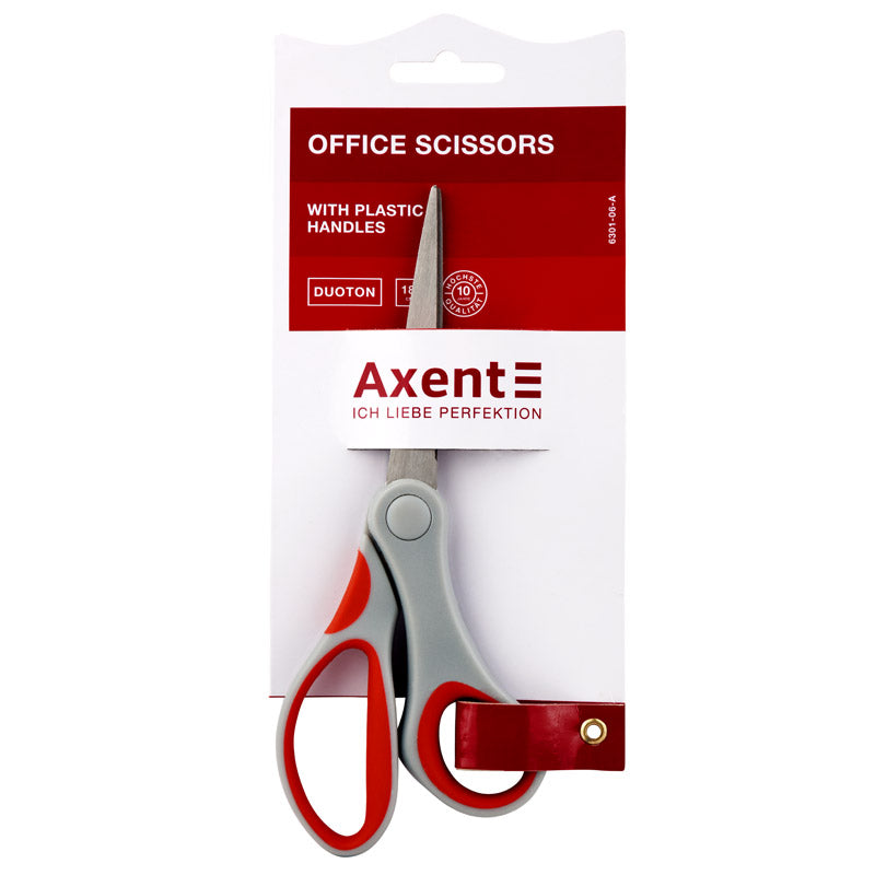 Ножиці Axent Duoton 6301-06-A, 18 см, з прогумованими ручками, сіро-червоні