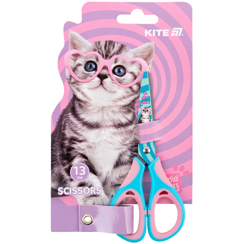 Ножиці дитячі з гумовими вставками і малюнком на лезі Kite Studio Pets SP25-148, 13 см