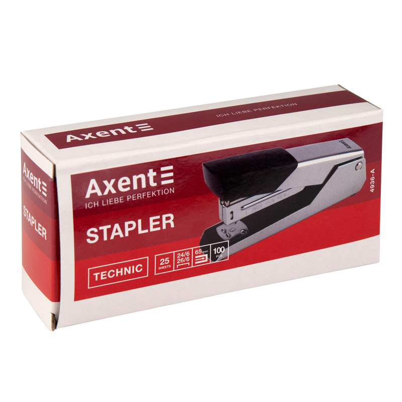 Степлер канцелярський №24/6 Axent Technic 4936-A 25 аркушів, хром. Фото 2