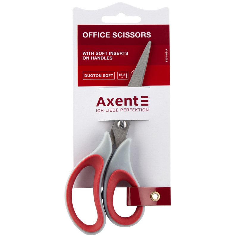 Ножиці Axent Duoton Soft 6101-06-A, 16.5 см, з прогумованими ручками, сіро-червоні