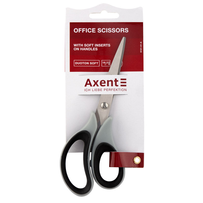 Ножиці Axent Duoton Soft 6101-01-A, 16.5 см, з прогумованими ручками, сіро-чорні