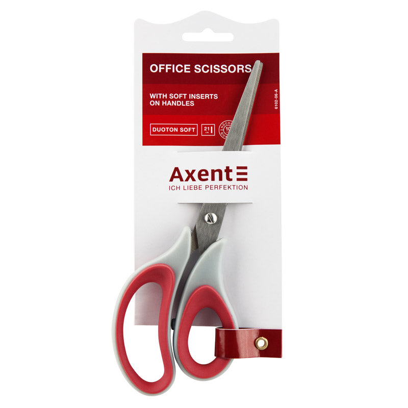 Ножиці Axent Duoton Soft 6102-06-A, 21 см, з прогумованими ручками, сіро-червоні